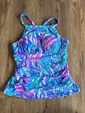 Tropical Print Tank Top - Blue & Purple Size 10